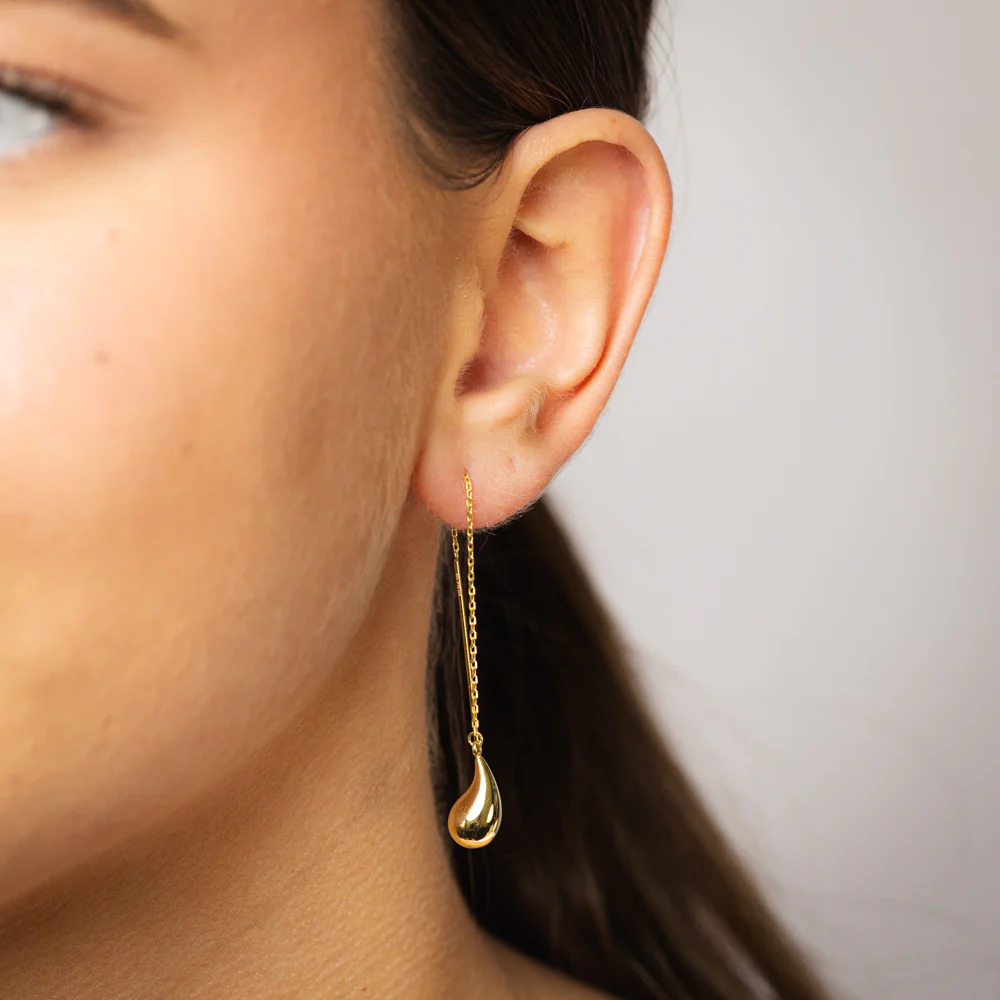 9ct Yellow Gold Silverfilled Small Teardrop Threader Earrings - Image 2