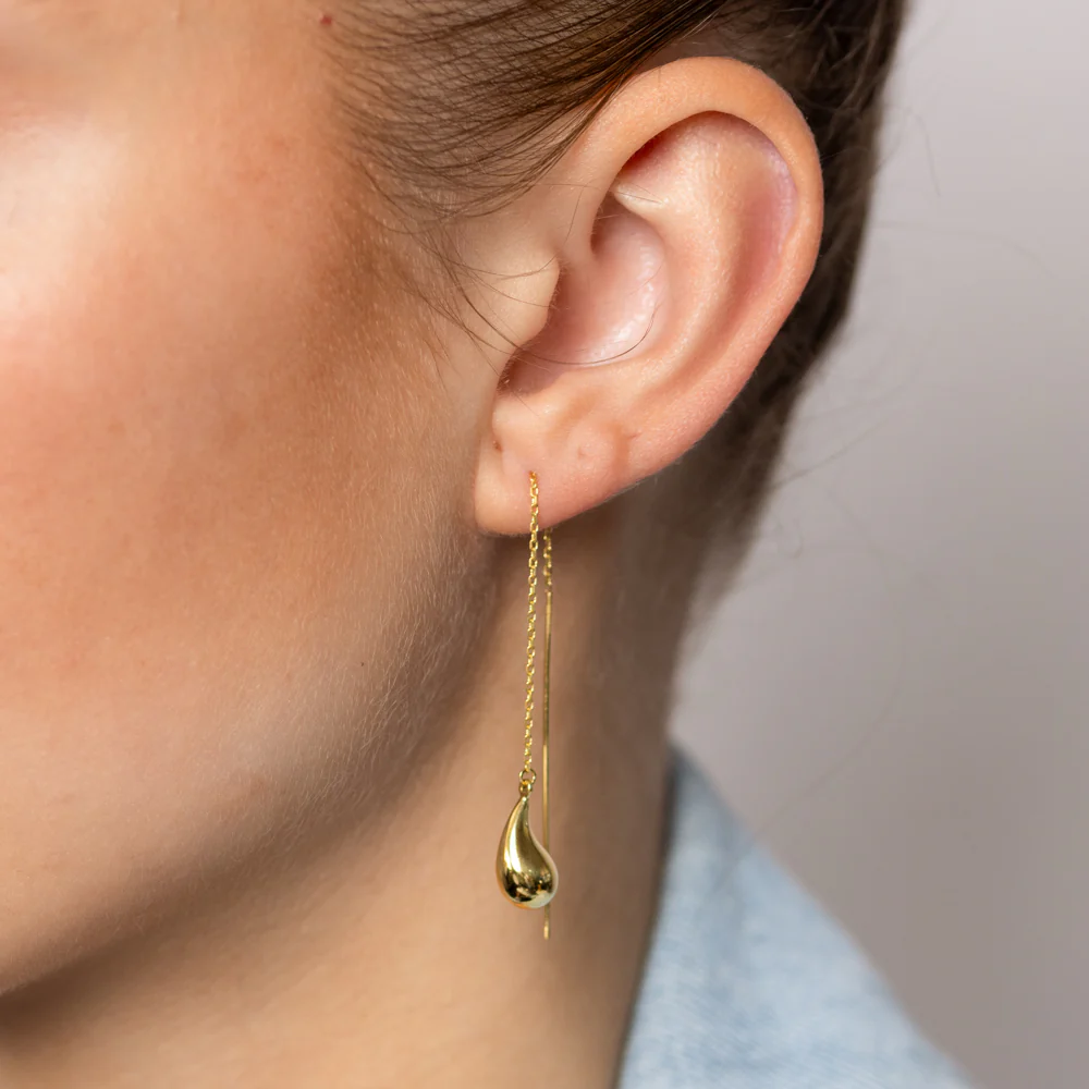 9ct Yellow Gold Silverfilled Small Teardrop Threader Earrings - Image 3