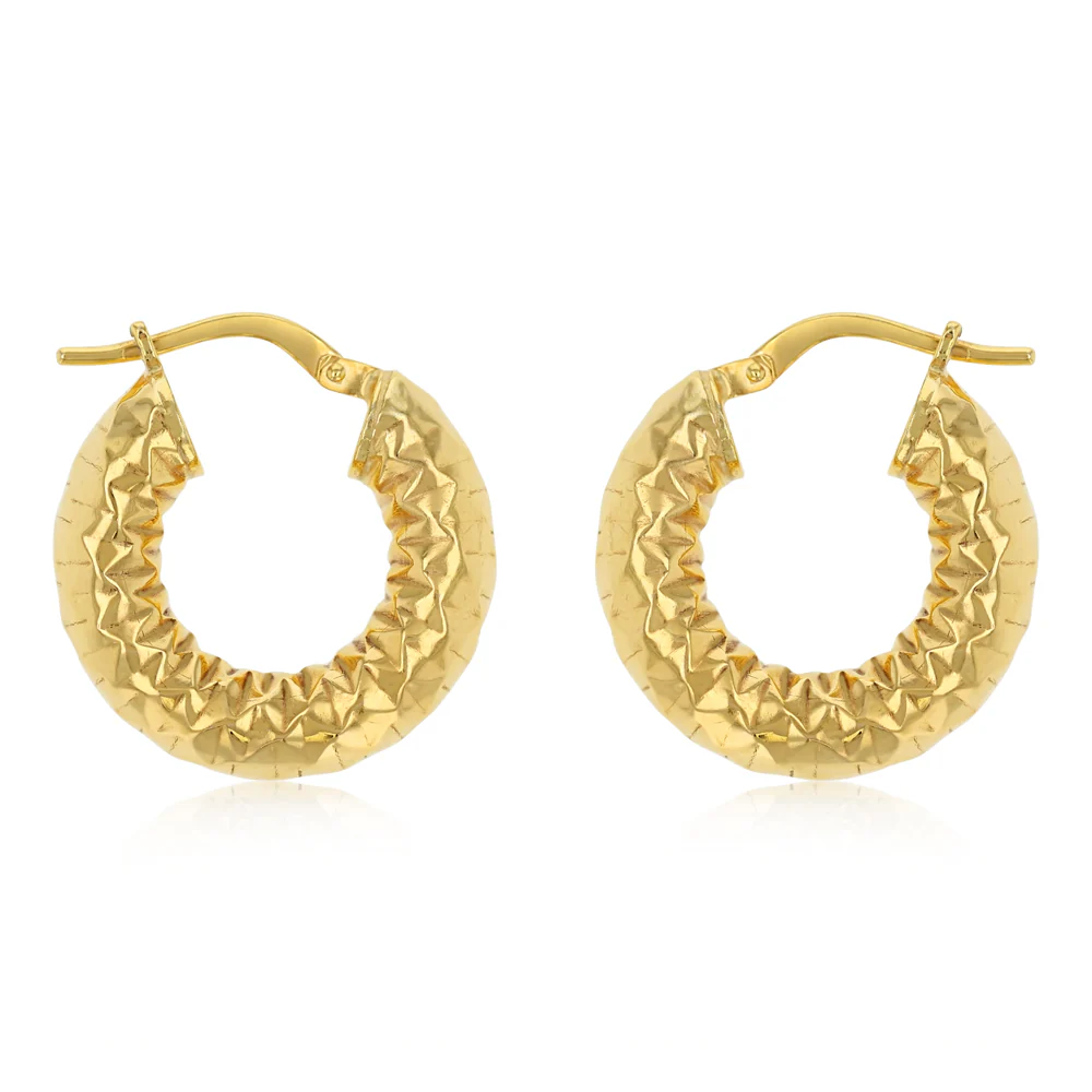 9ct Yellow Gold Silverfilled Sparkle Hoop 10mm Earrings - Image 2