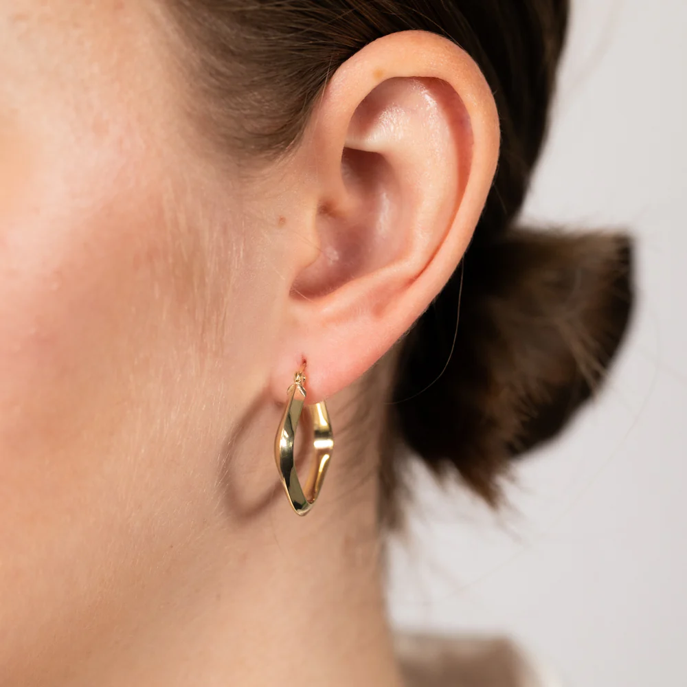 9ct Yellow Gold Silverfilled Square Fancy Tube Hoop Earrings - Image 2