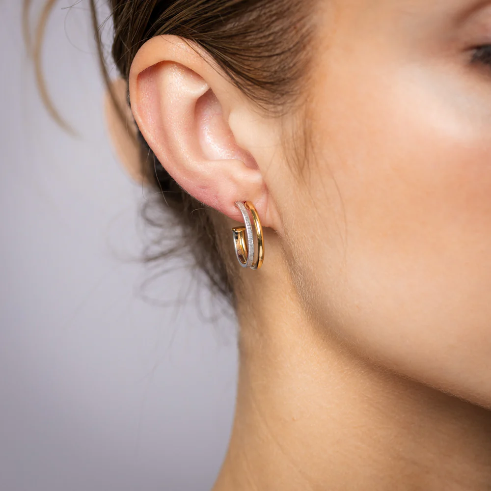 9ct Yellow Gold Silverfilled Stardust Double 3/4th Hoop Earrings - Image 2