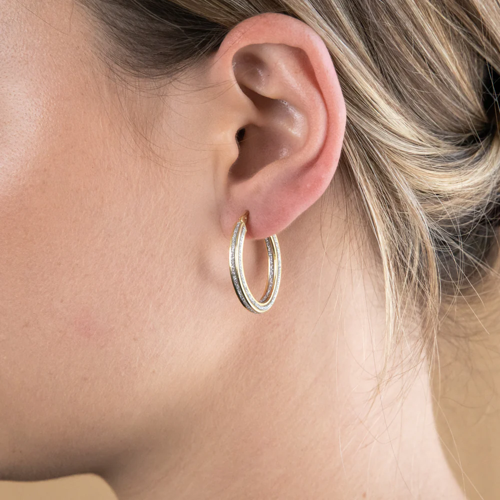 9ct Yellow Gold Silverfilled Stardust Hoop Earring - Image 2