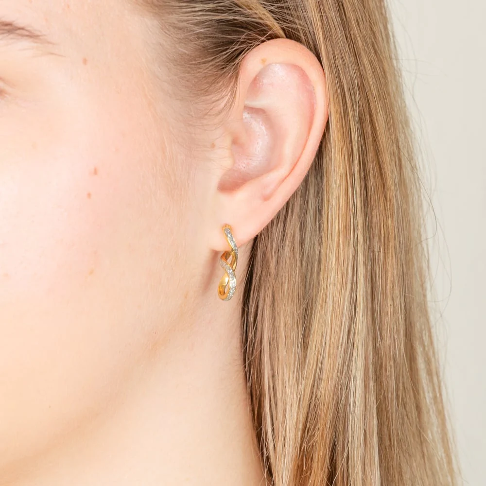 9ct Yellow Gold Silverfilled Stardust Infinity Hoop Earrings - Image 2