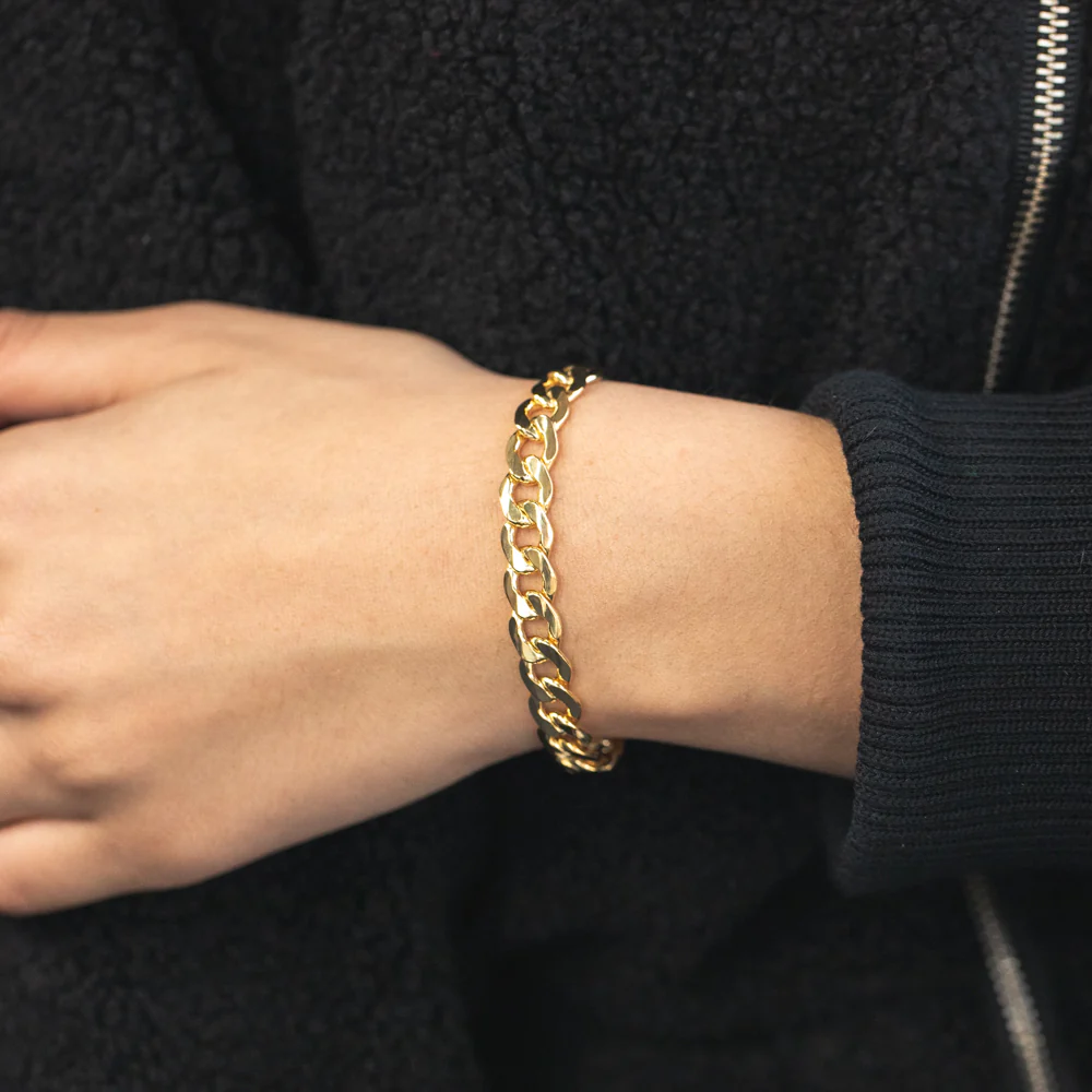 9ct Yellow Gold Silverfilled Super Flat Bev Curb 200Gauge 21cm Bracelet - Image 3