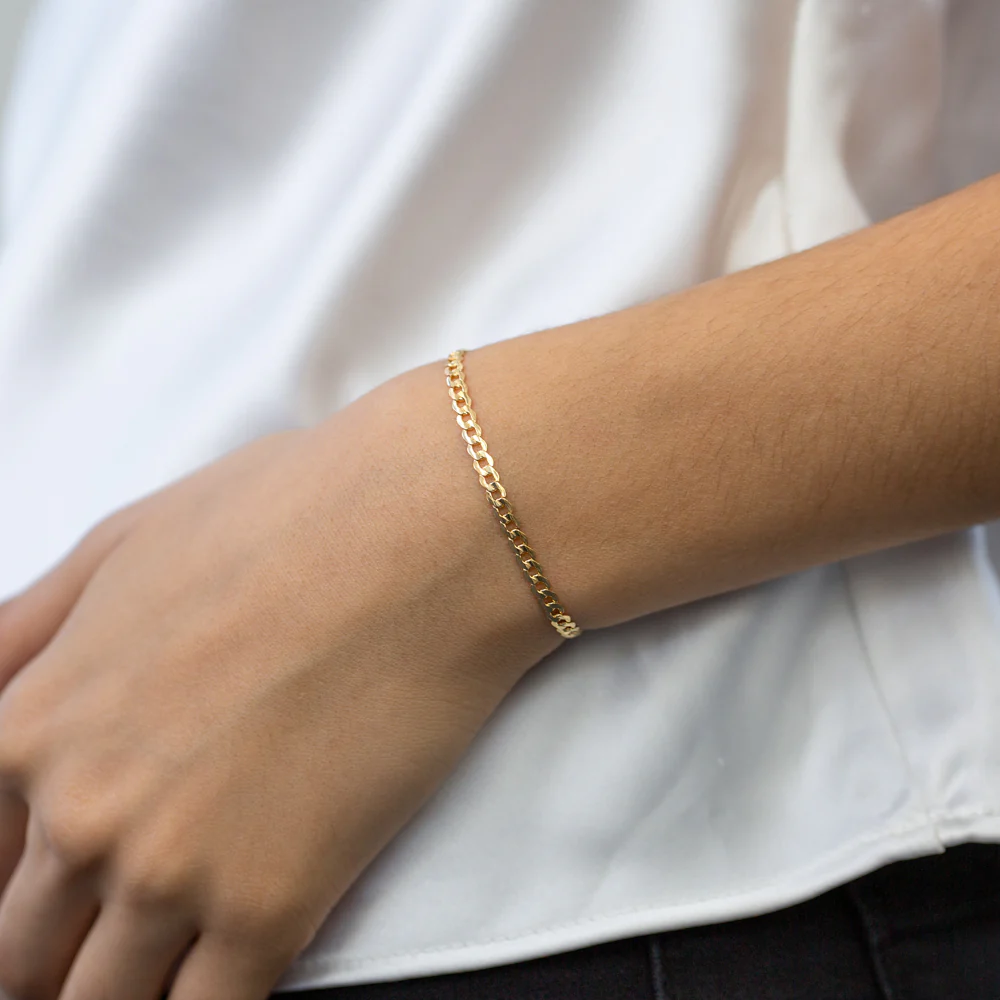 9ct Yellow Gold Silverfilled Super Flat Curb 80 Gauge 21cm Bracelet - Image 4