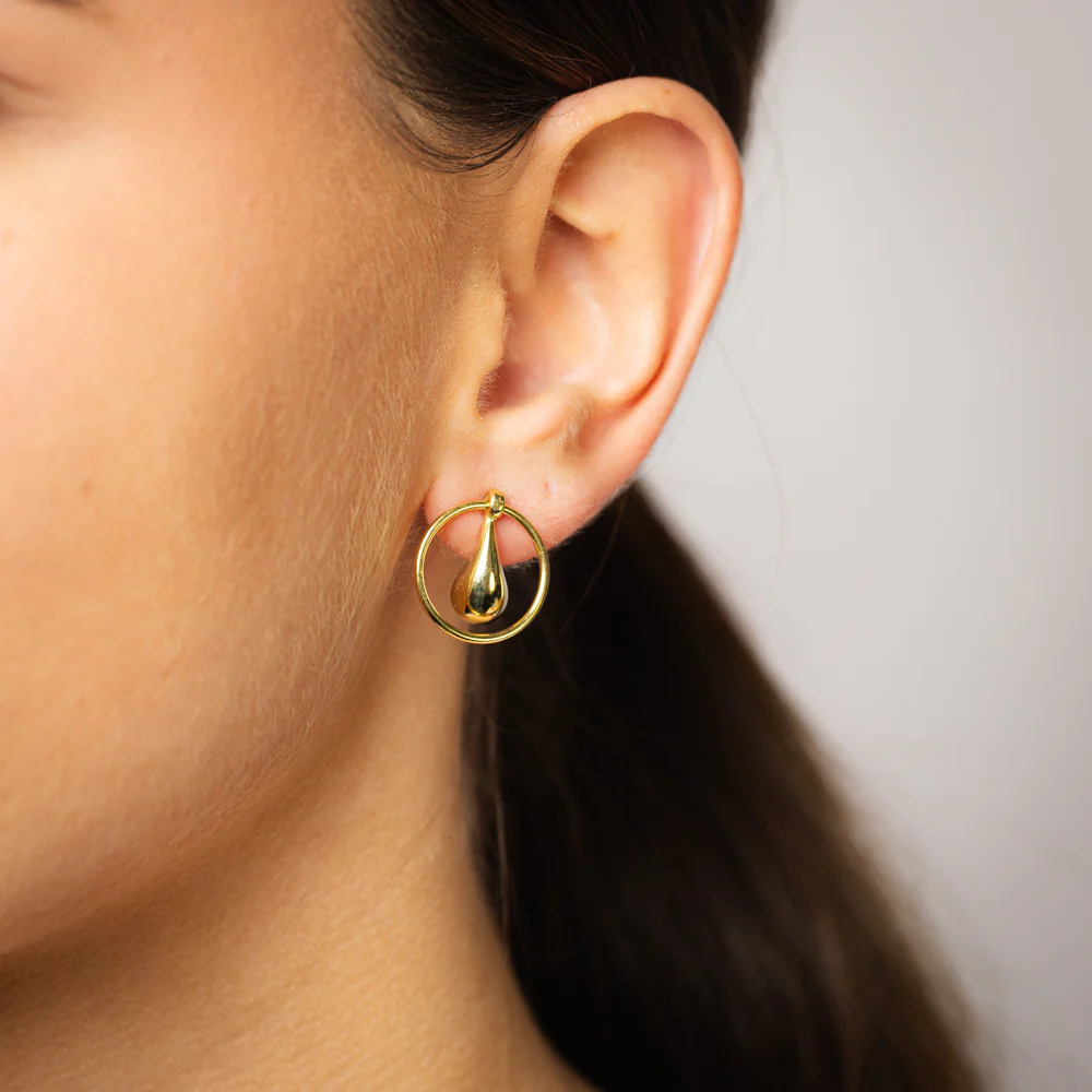 9ct Yellow Gold Silverfilled Teardrop Circle Stud Earrings - Image 2