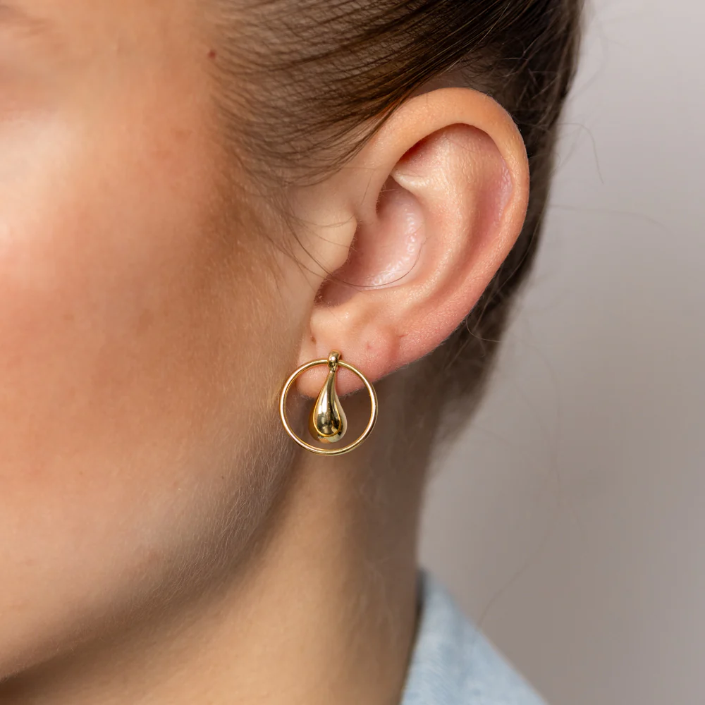 9ct Yellow Gold Silverfilled Teardrop Circle Stud Earrings - Image 3