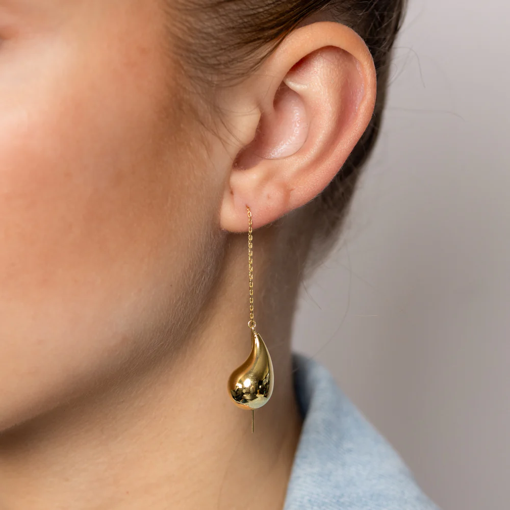 9ct Yellow Gold Silverfilled Teardrop Threader Earrings - Image 3