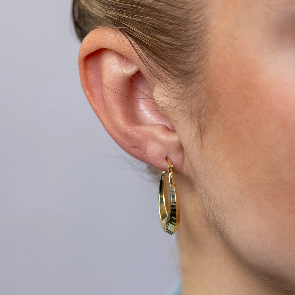 9ct Yellow Gold Silverfilled Textured Creole Dicut Hoop Earrings - Image 2