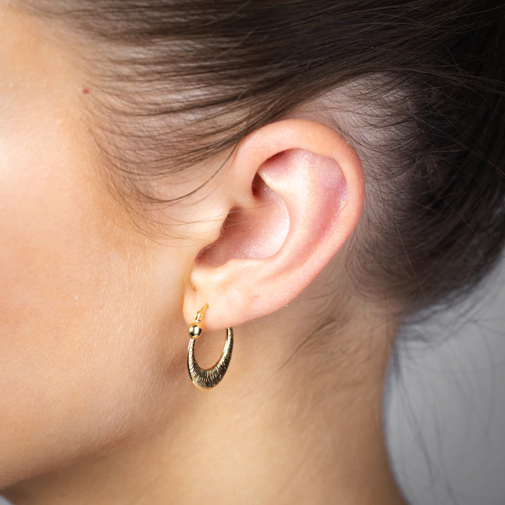 9ct Yellow Gold Silverfilled Textured Creole Hoop Earrings - Image 2
