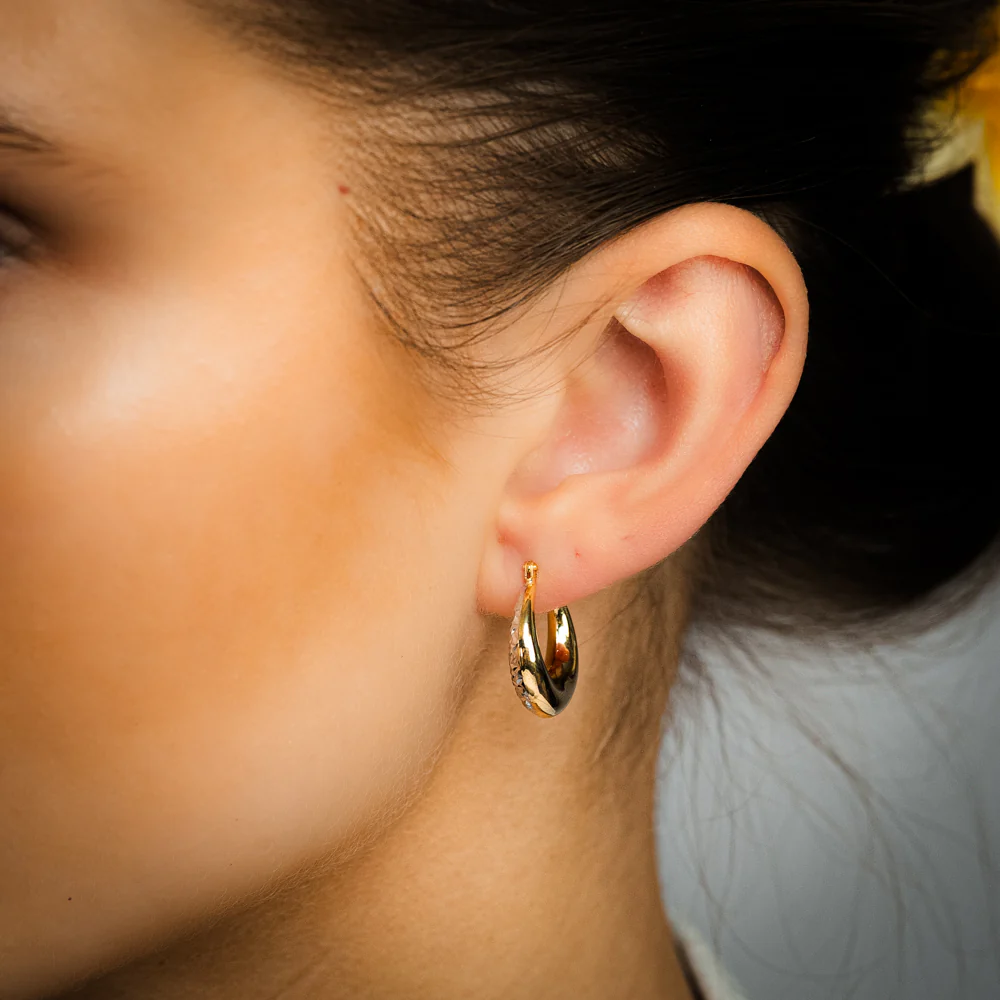 9ct Yellow Gold Silverfilled Textured Creole Hoop Earrings - Image 2