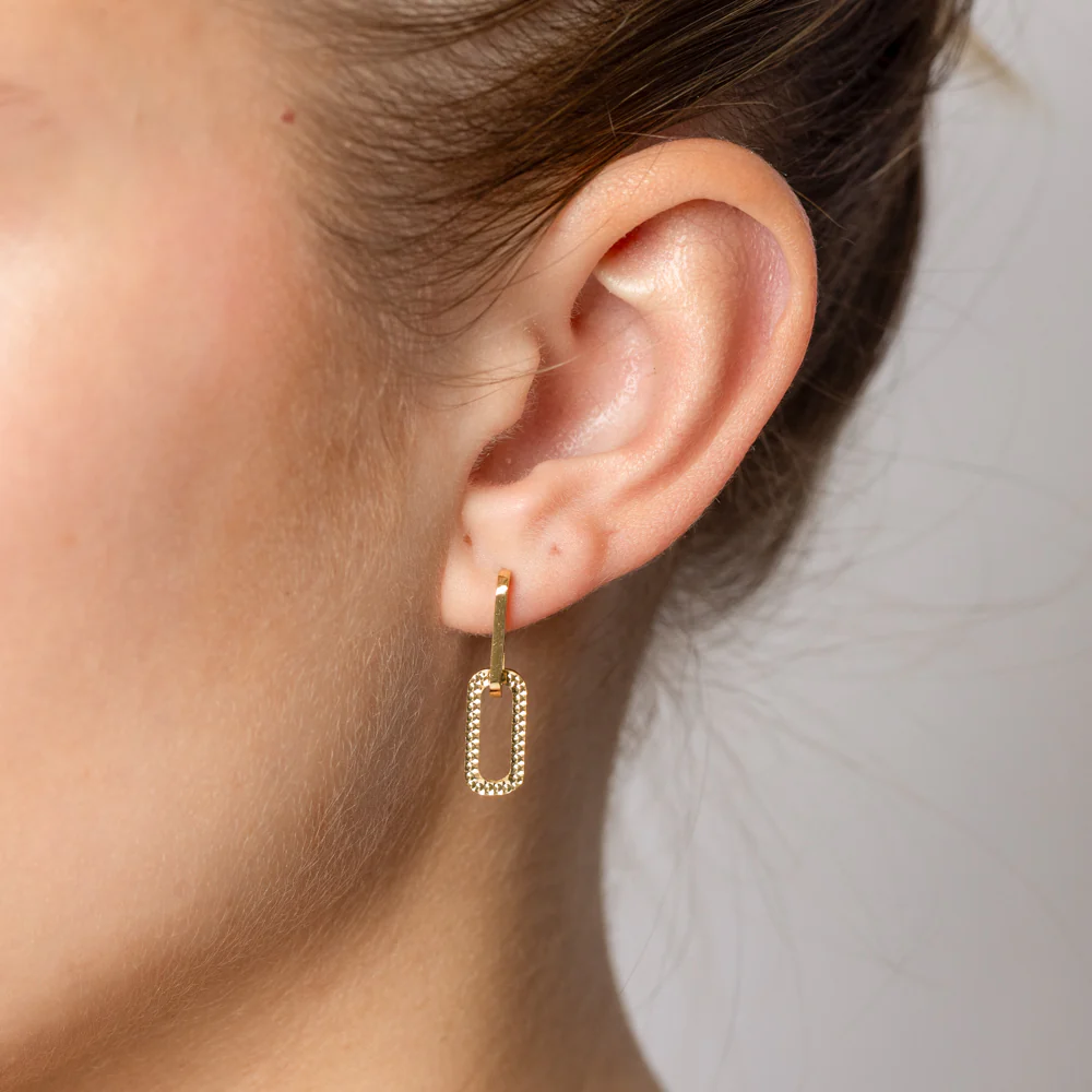 9ct Yellow Gold Silverfilled Textured Double Link Drop Earrings - Image 2