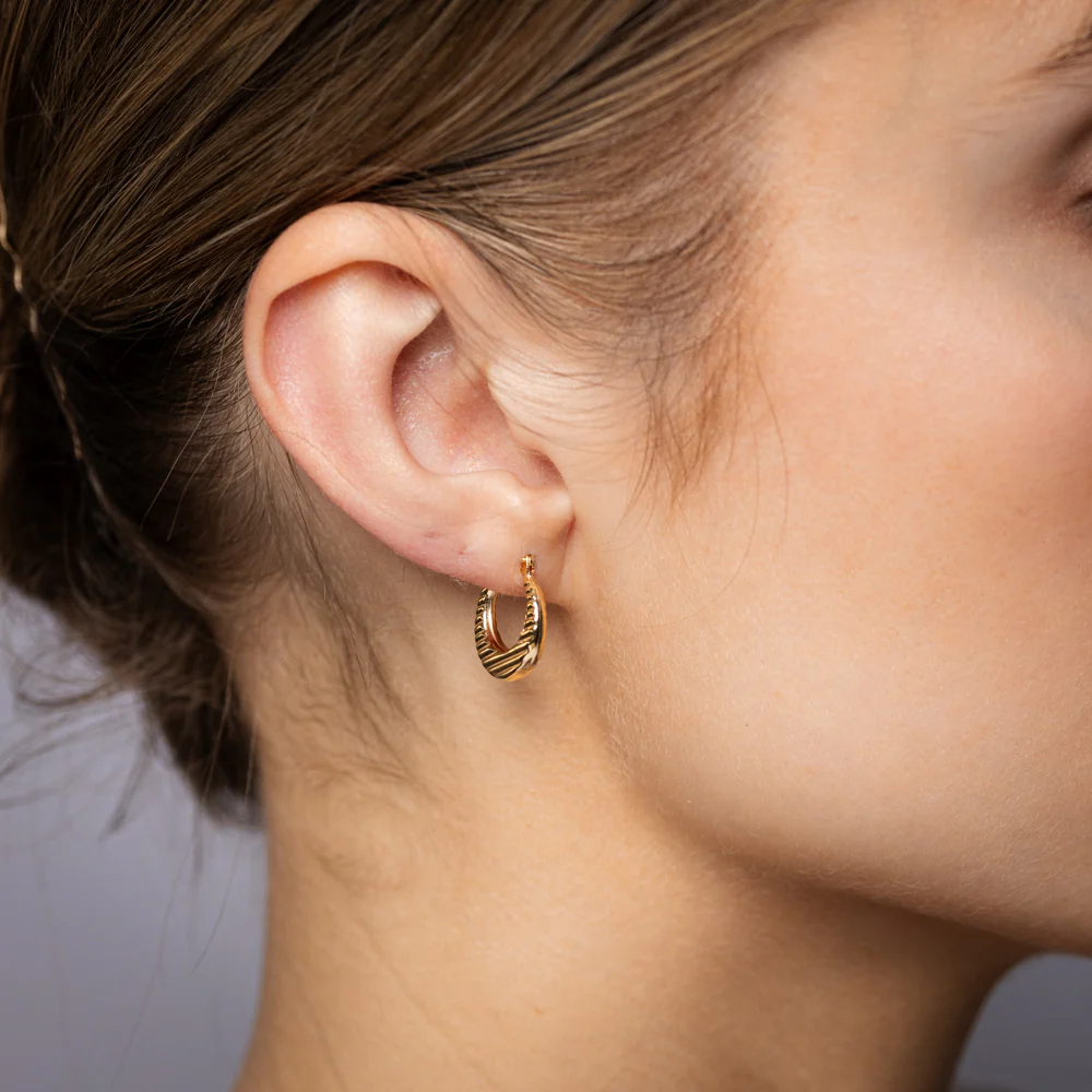 9ct Yellow Gold Silverfilled Textured Hoop Earrings - Image 2