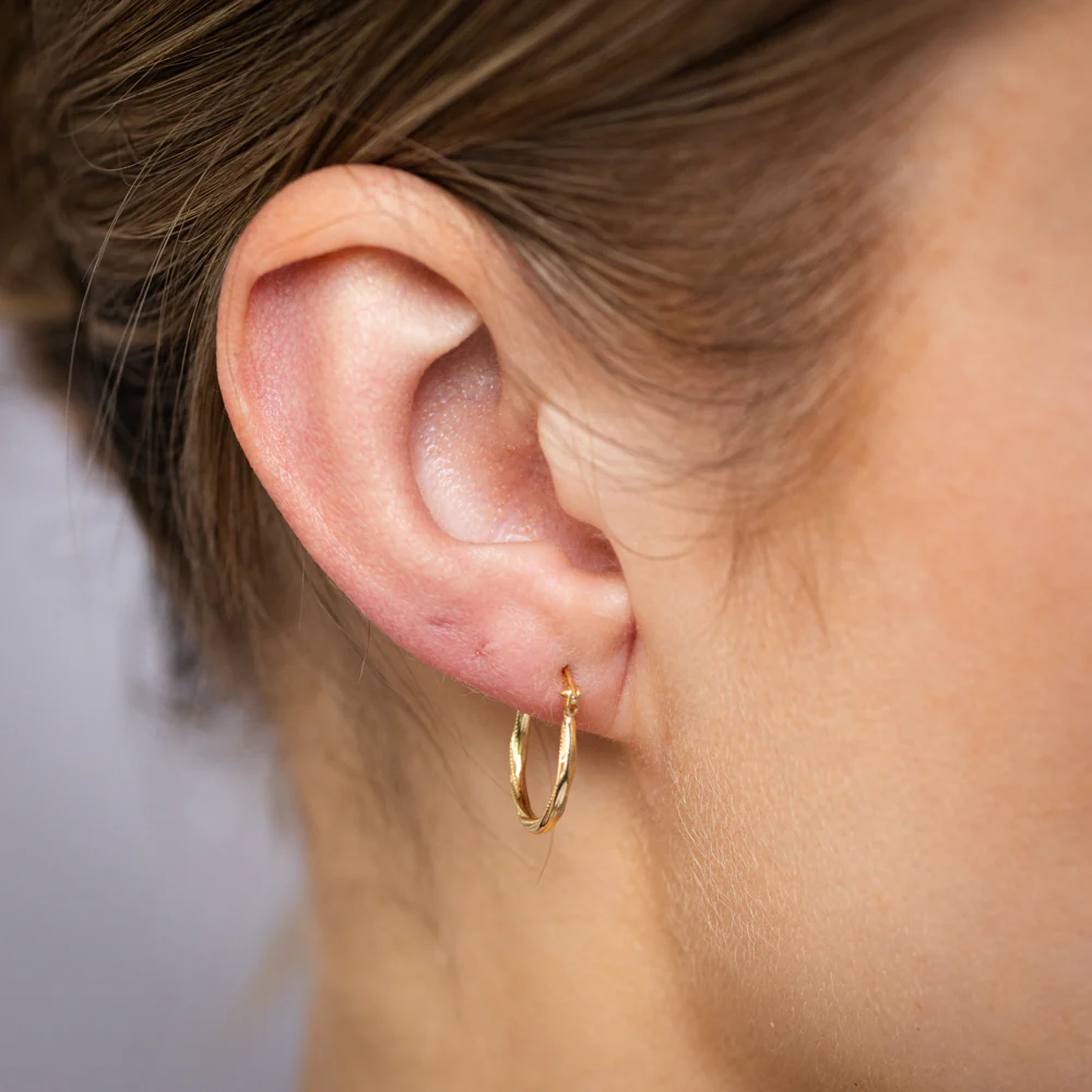 9ct Yellow Gold Silverfilled Textured Hoop Earrings - Image 2