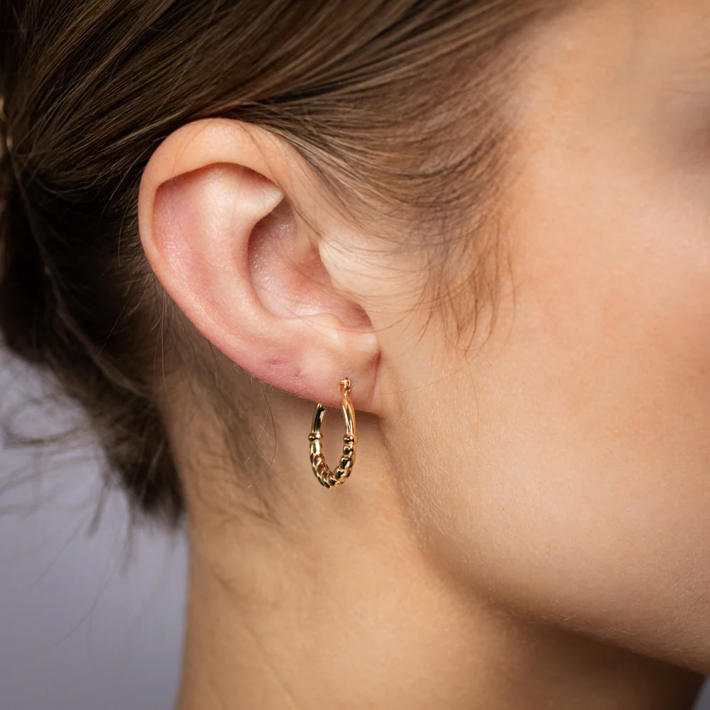 9ct Yellow Gold Silverfilled Textured Hoop Earrings - Image 2