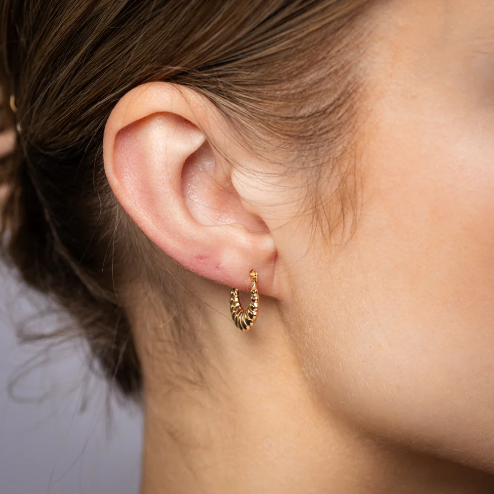 9ct Yellow Gold Silverfilled Textured Hoop Earrings - Image 2