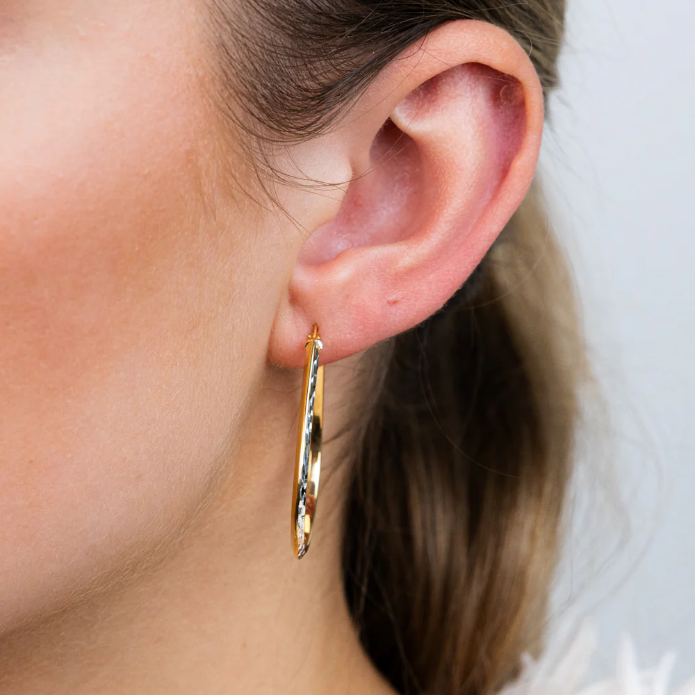 9ct Yellow Gold Silverfilled Textured Pear-Shaped Hoop Earrings - Image 2