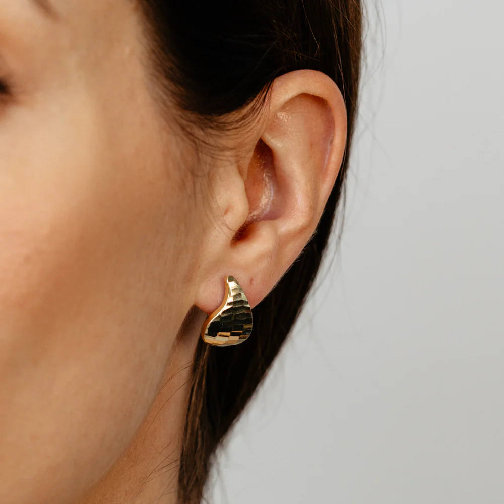 9ct Yellow Gold Silverfilled Textured Teardrop Huggie Earrings - Image 2