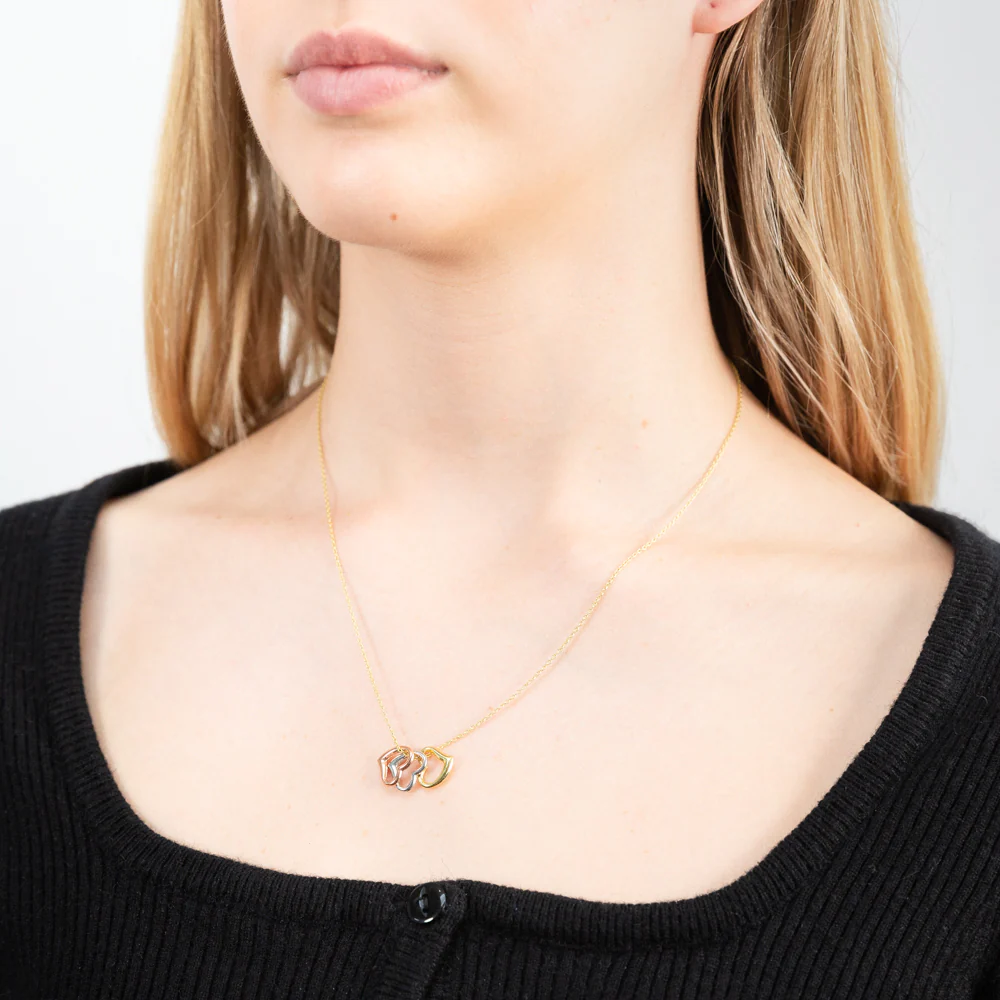 9ct Yellow Gold Silverfilled Three Heart Charm Pendants on 45cm Chain - Image 2