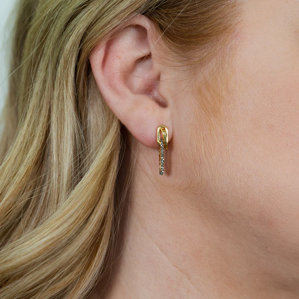 9ct Yellow Gold Silverfilled Three Link With Black Crystals Drop Earrings - Image 2