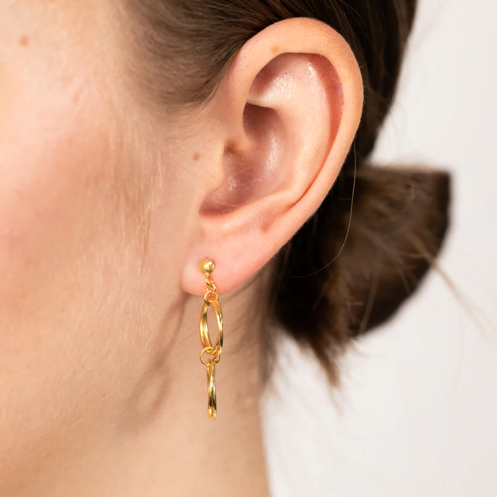 9ct Yellow Gold Silverfilled Twin Circle Drop Earrings - Image 2
