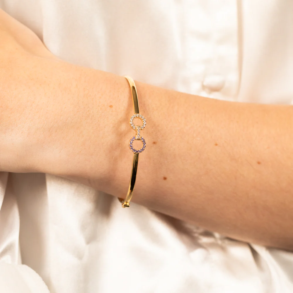 9ct Yellow Gold Silverfilled Twin Circle Fancy Bangle - Image 2