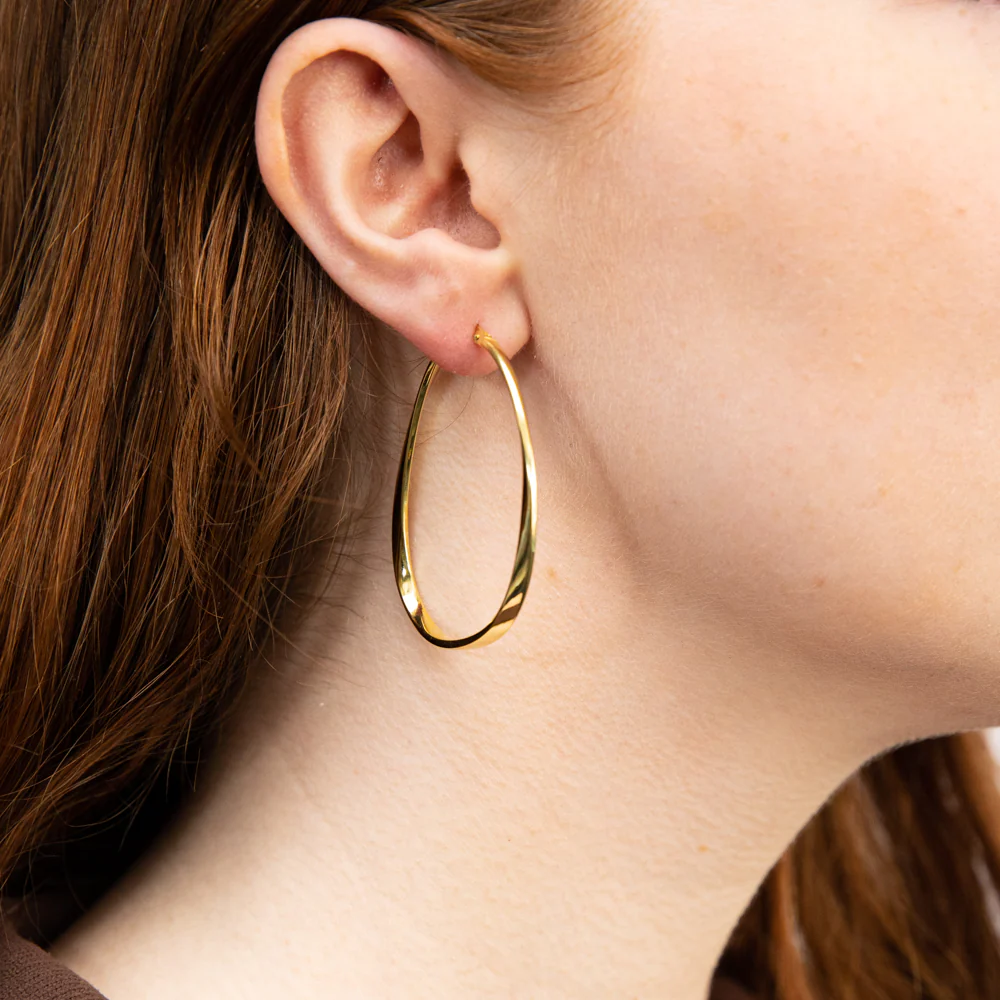9ct Yellow Gold Silverfilled Twisted Large Hoop Earrings - Image 2