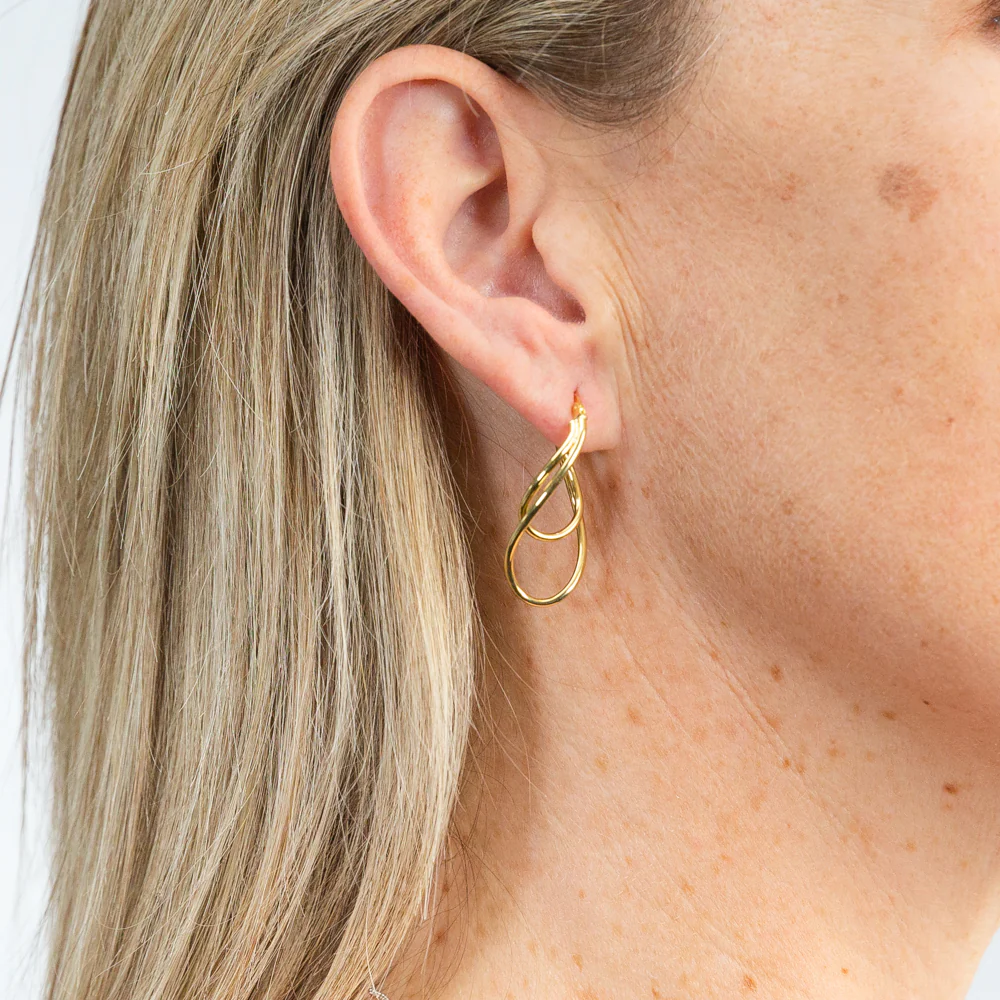 9ct Yellow Gold Silverfilled Twisted Open Drop Hoop Earring - Image 2