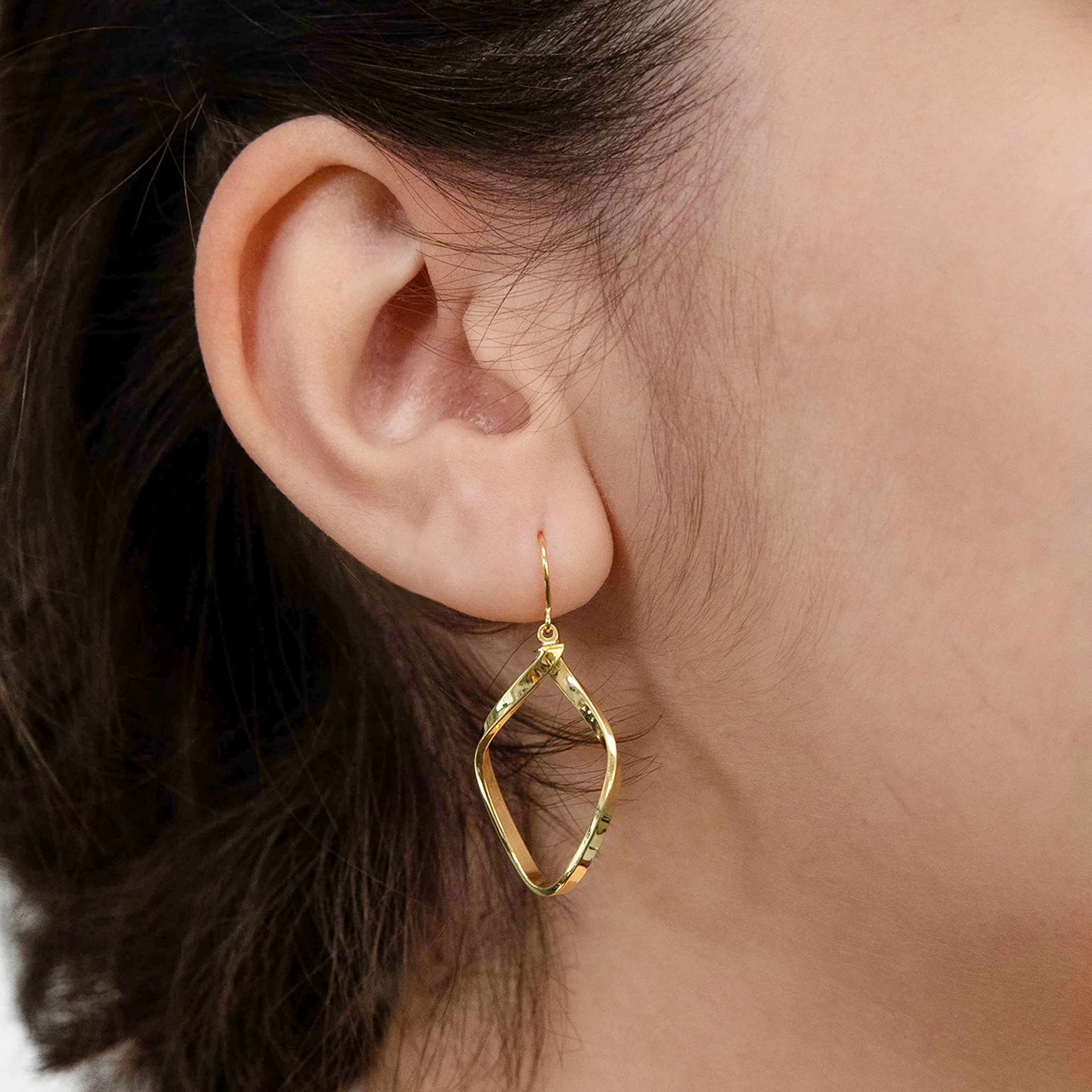 9ct Yellow Gold Silverfilled Twisted Ring Drop Earrings - Image 2