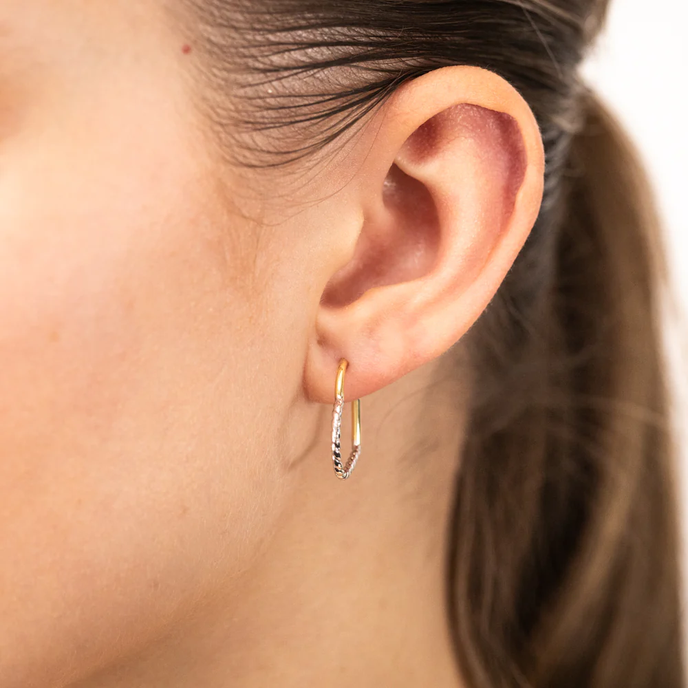 9ct Yellow Gold Silverfilled Two Tone Heart 3/4th Hoop Earrings - Image 2