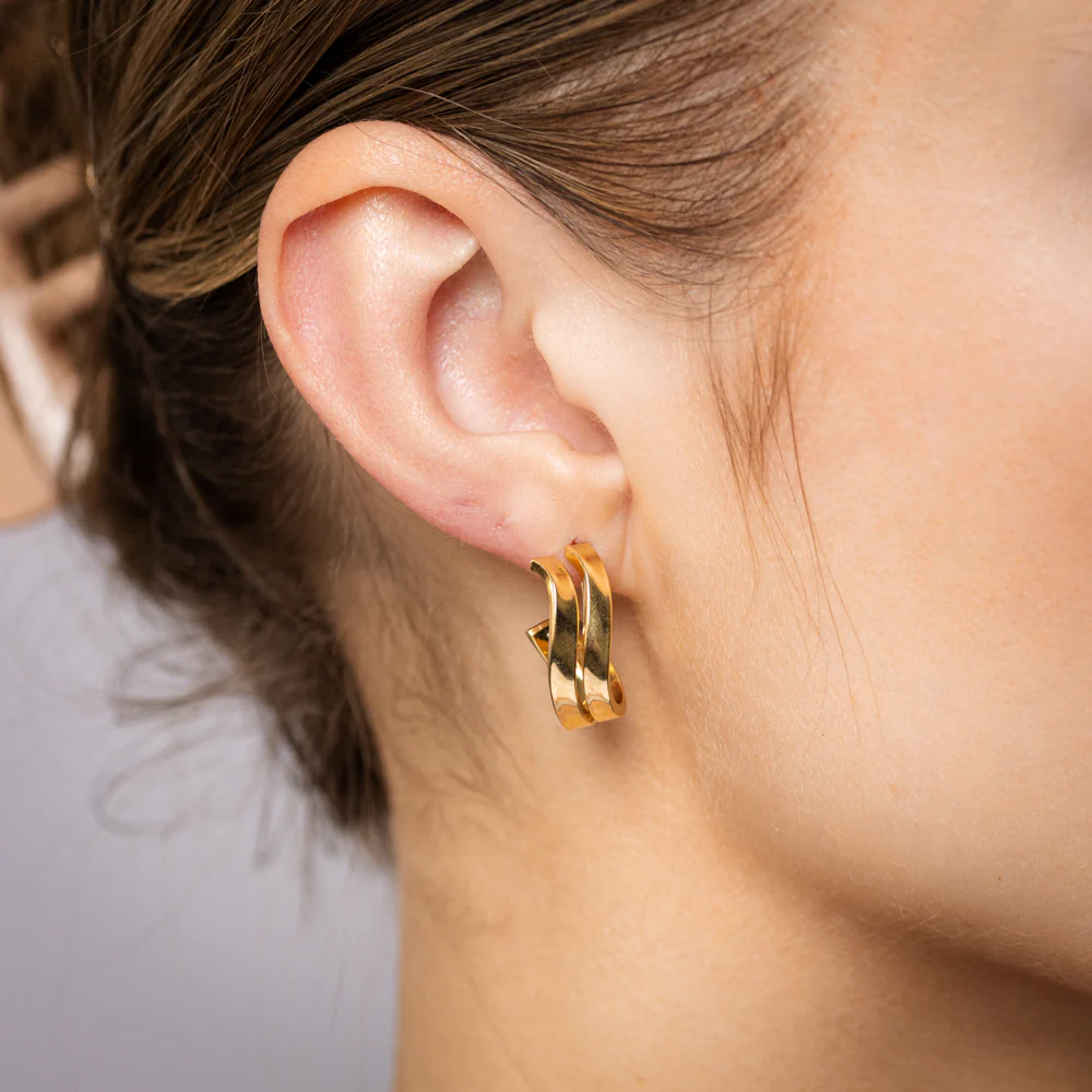 9ct Yellow Gold Silverfilled Wave 3/4th Hoop Earrings - Image 2