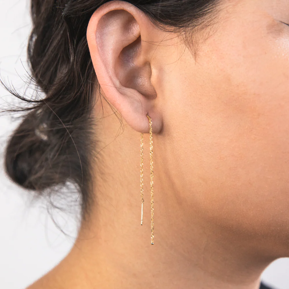 9ct Yellow Gold Singapore Chain Threader Drop Earrings - Image 2