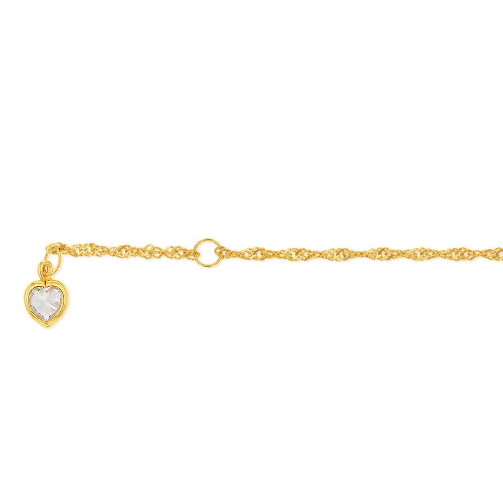 9ct Yellow Gold Singapore Heart Charm 27cm Anklet - Image 3