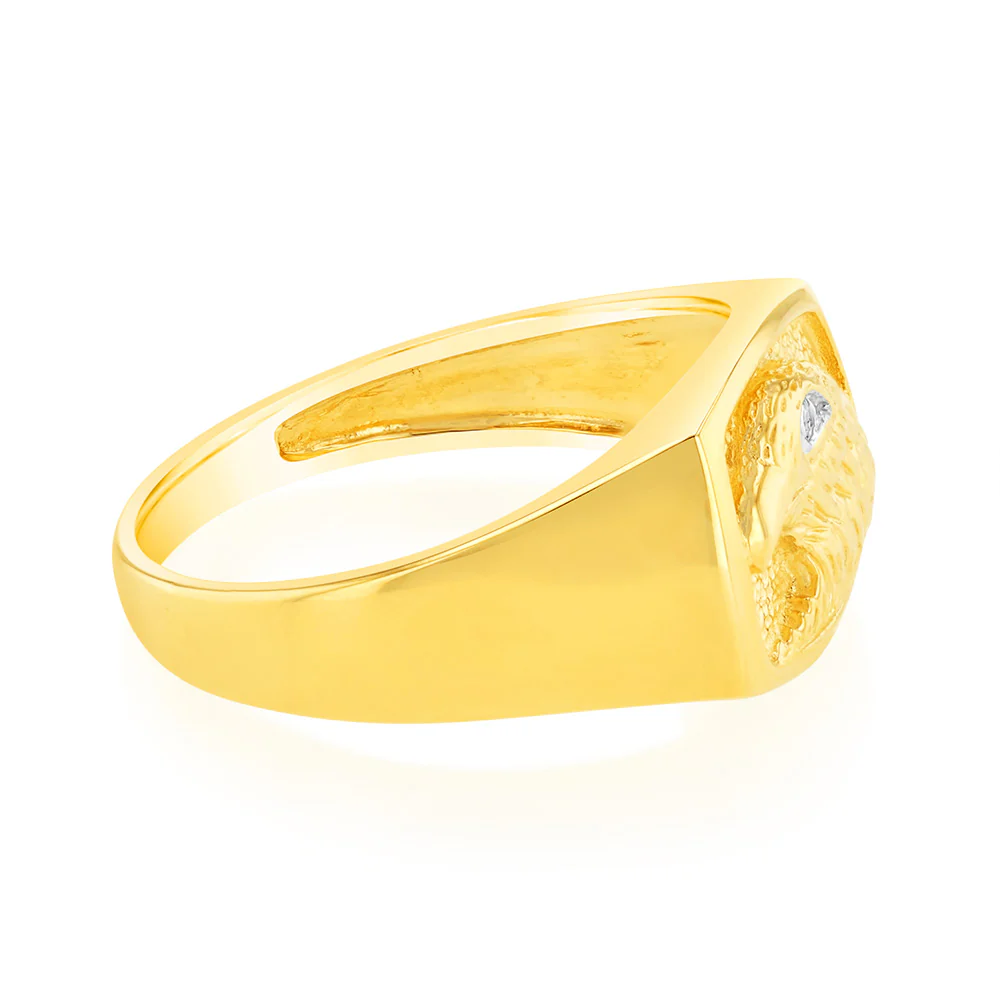 9ct Yellow Gold Single Diamond Eagle Gents Ring - Image 2