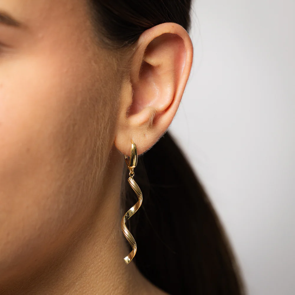 9ct Yellow Gold Single Twisted Strand Drop Earrings - Image 2