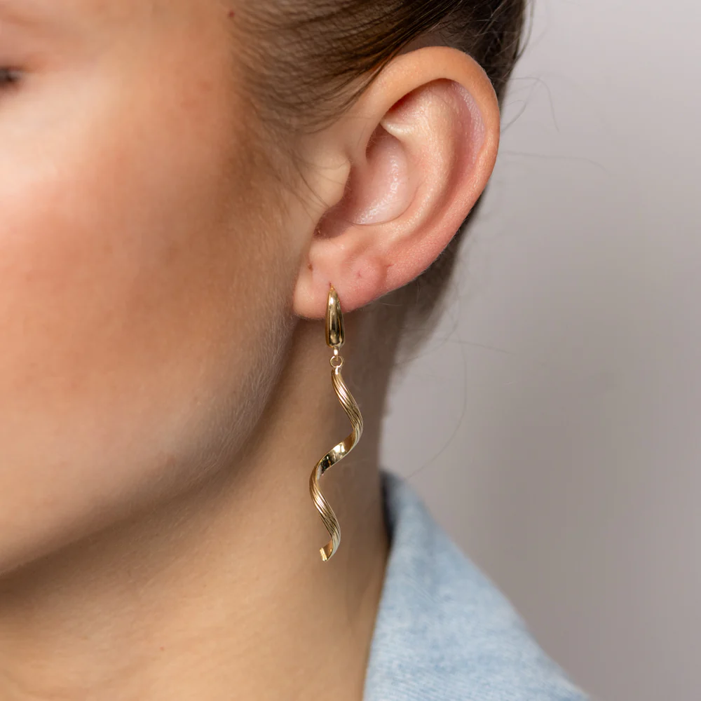 9ct Yellow Gold Single Twisted Strand Drop Earrings - Image 3