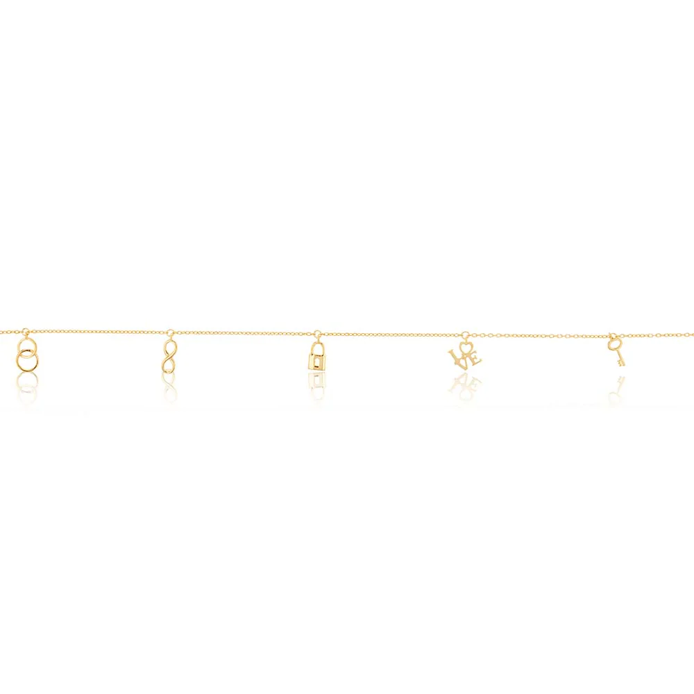 9ct Yellow Gold Six Charm 27cm Anklet - Image 2
