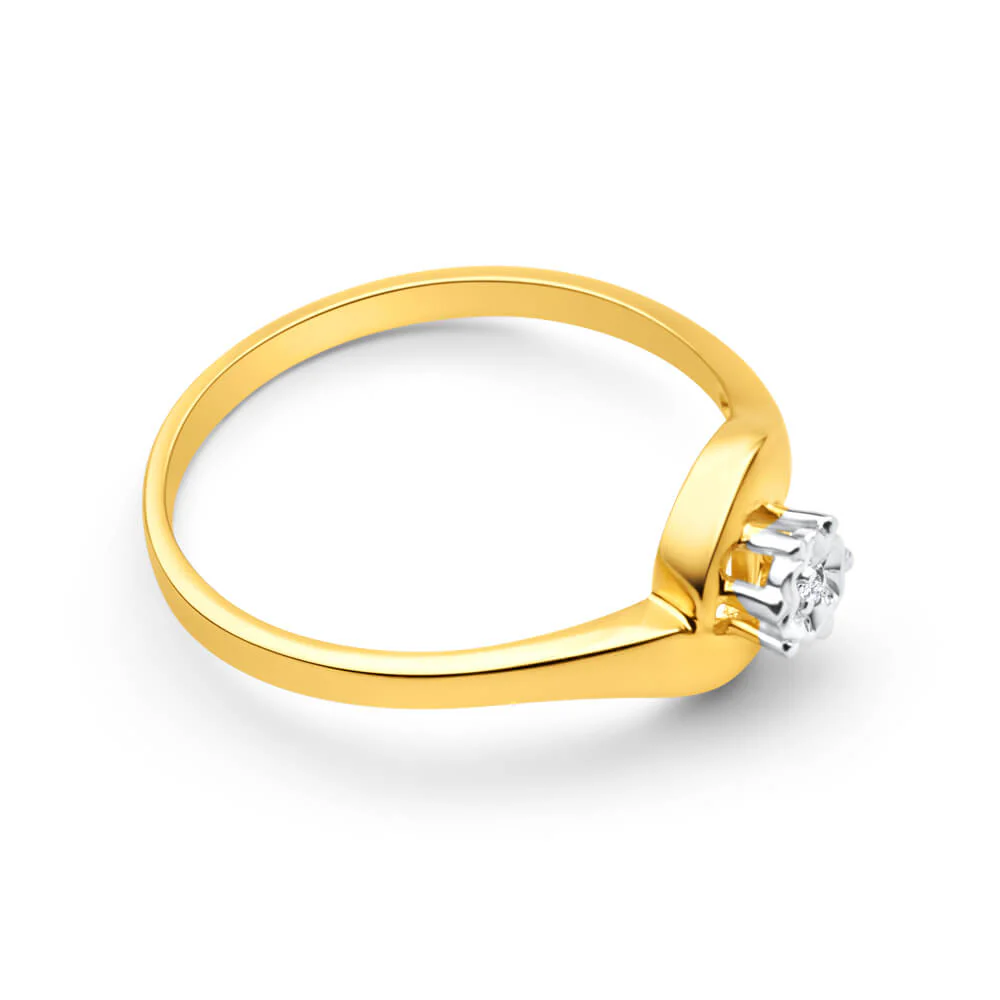 9ct Yellow Gold Solitaire Ring With Illusion Set Diamond - Image 2
