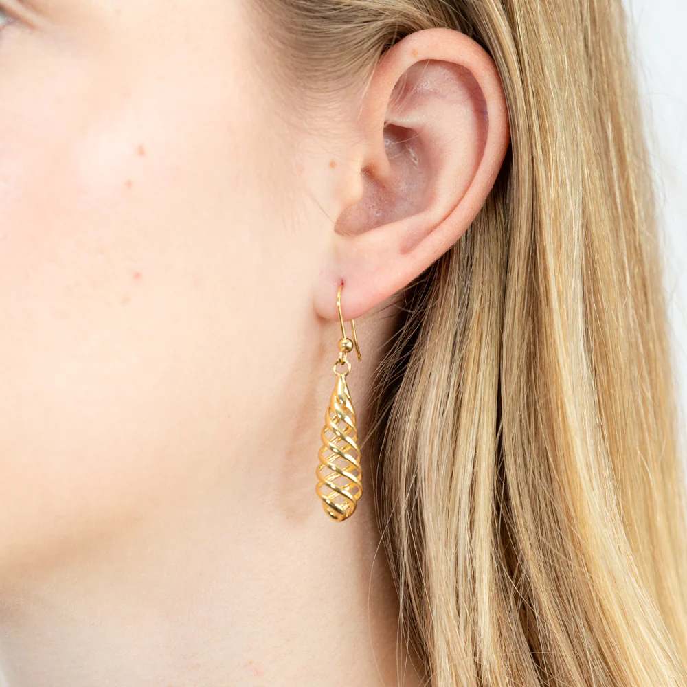 9ct Yellow Gold Spiral 4.5cm Drop Earrings - Image 2
