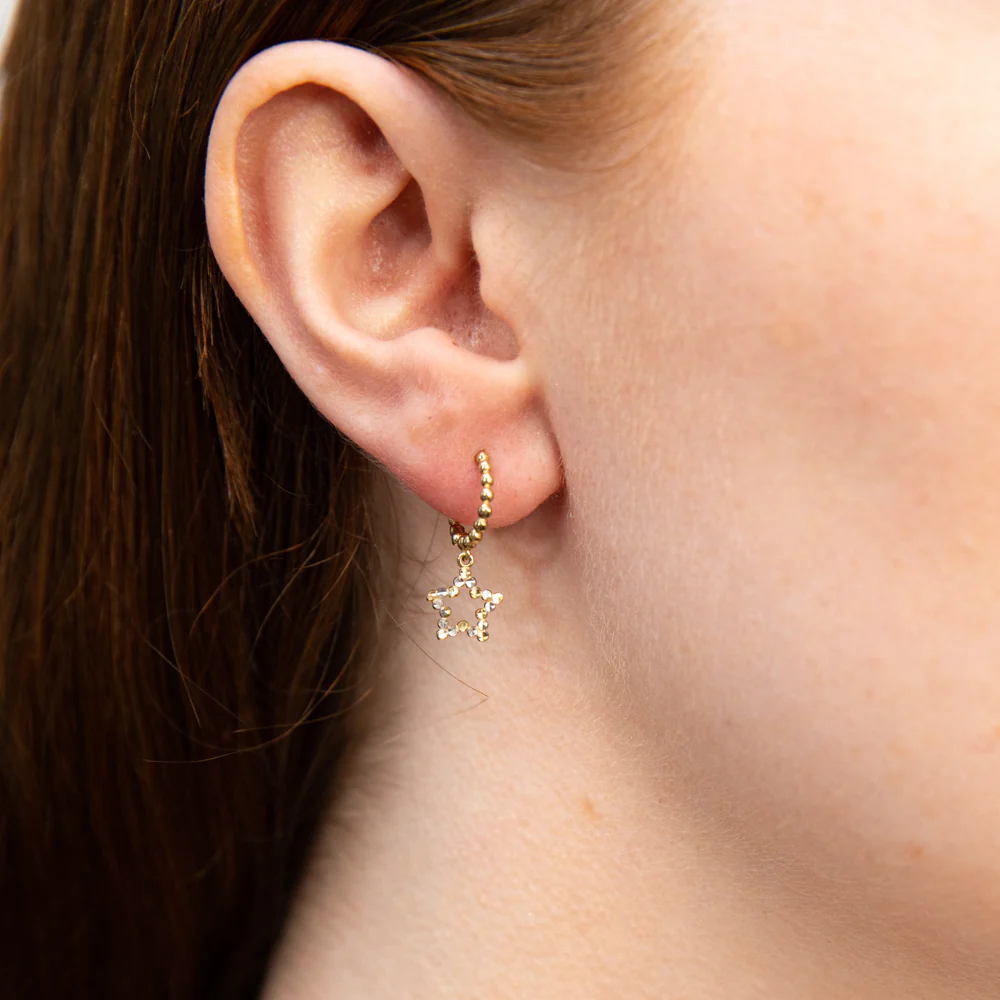 9ct Yellow Gold Star On Fancy Sleeper Earrings - Image 2
