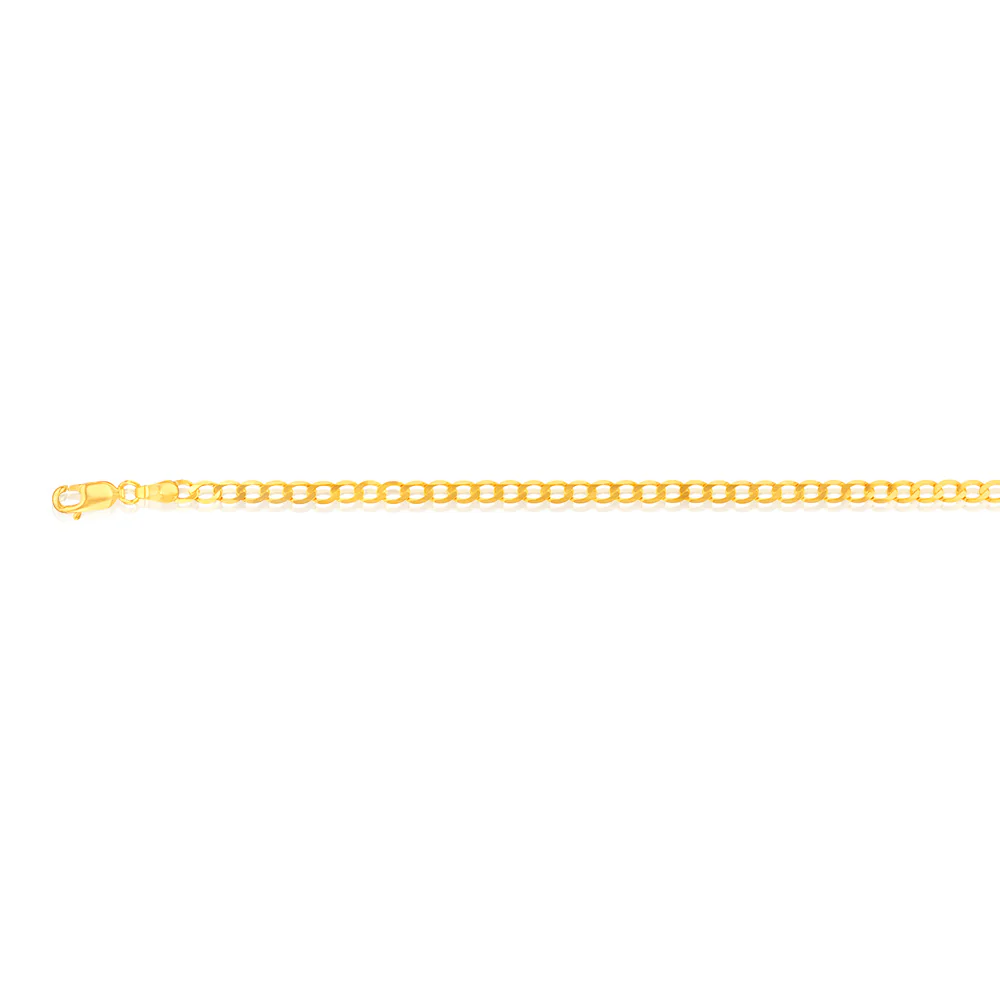 9ct Yellow Gold Superflat Light 80 Gauge Curb 19cm Bracelet - Image 2