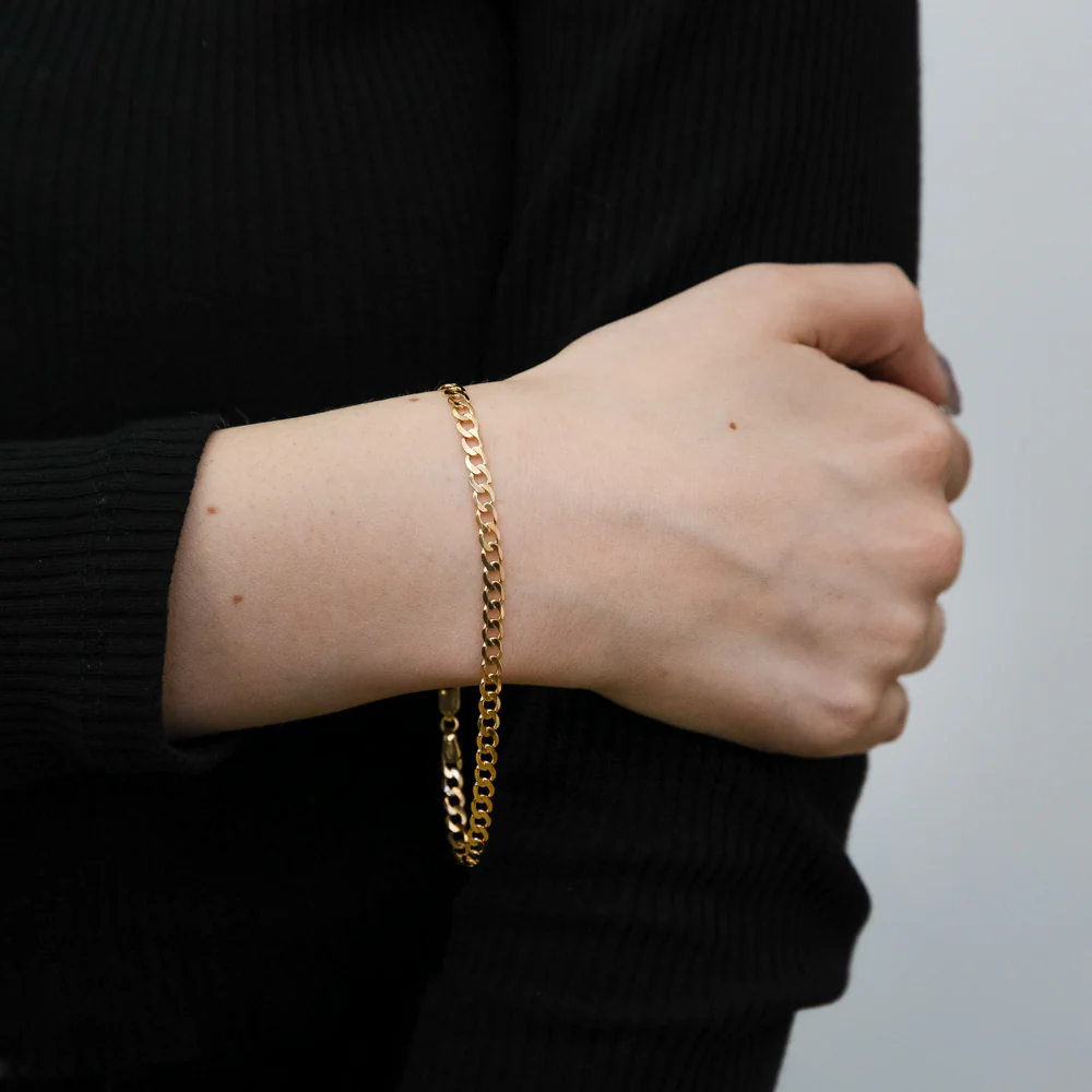 9ct Yellow Gold Superflat Light 95 Gauge Curb 21cm Bracelet - Image 3