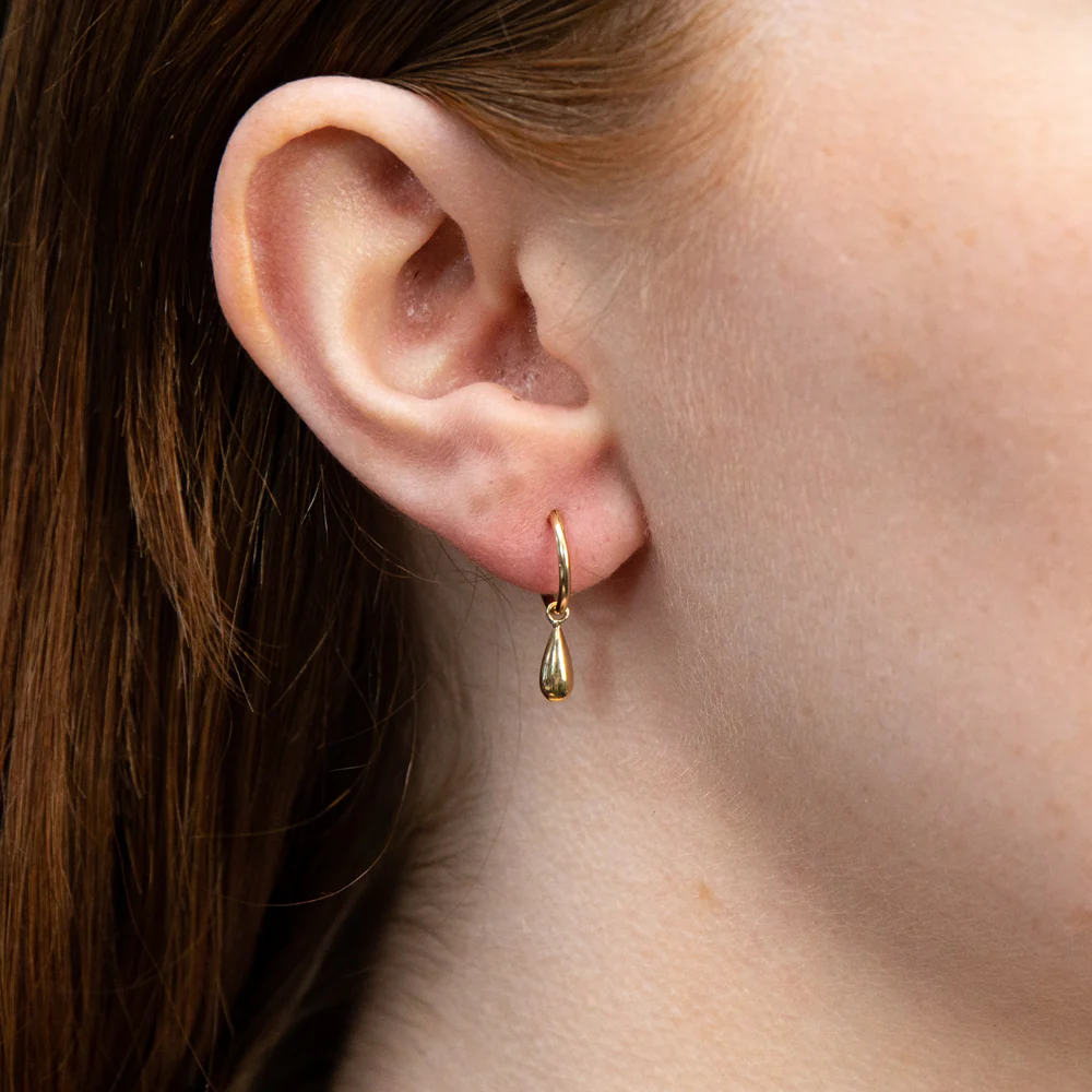 9ct Yellow Gold Tear Drop On Sleeper Earrings - Image 2