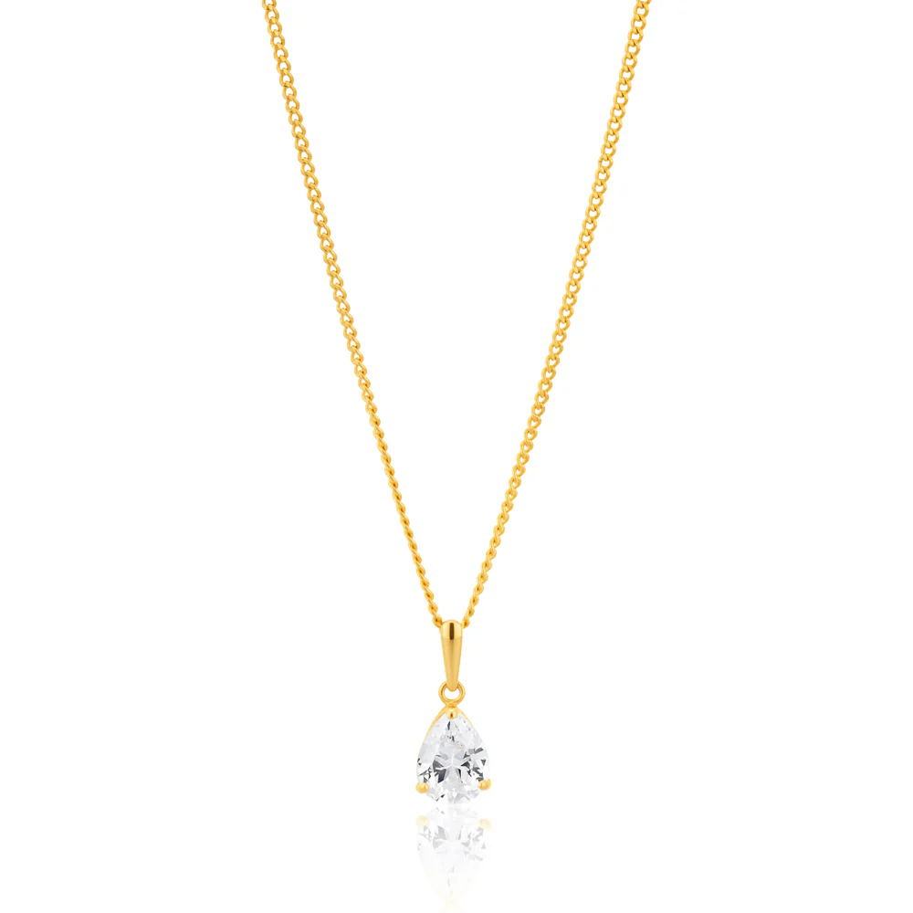9ct Yellow Gold Teardrop Zirconia Pendant - Image 2