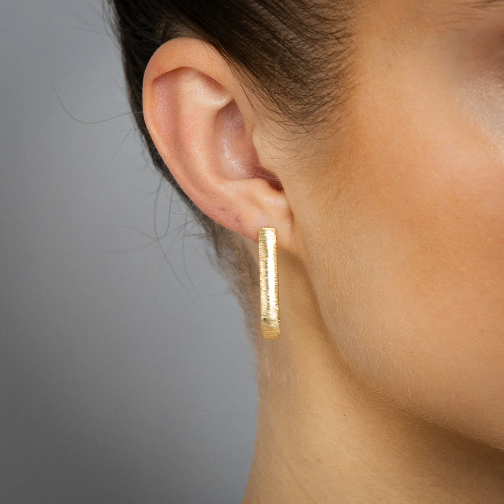 9ct Yellow Gold Textured 3/4th Hoop Earrings - Image 2