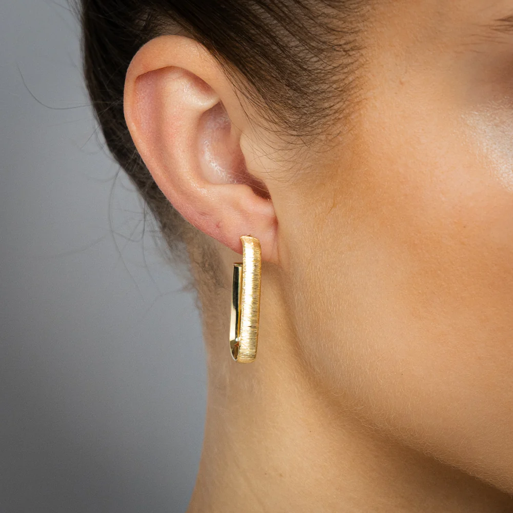 9ct Yellow Gold Textured 3/4th Hoop Earrings - Image 2