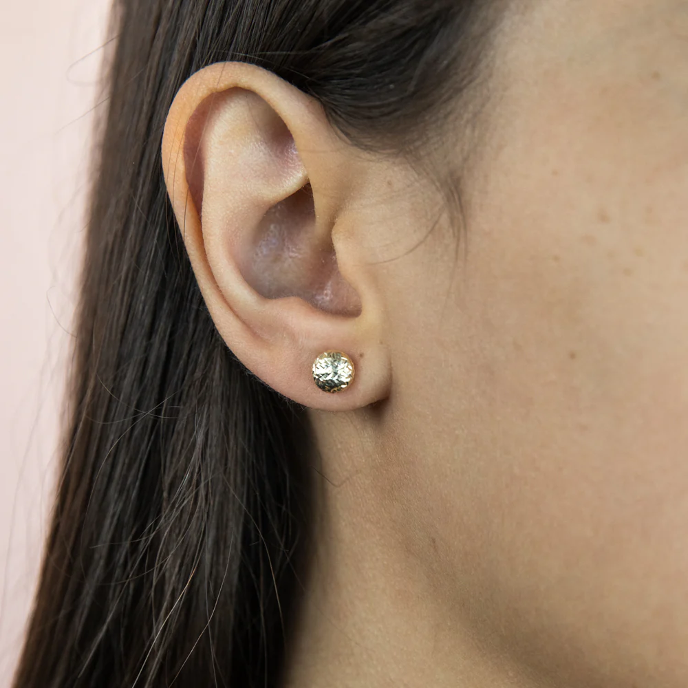 9ct Yellow Gold Textured 7mm Stud Earrings - Image 2