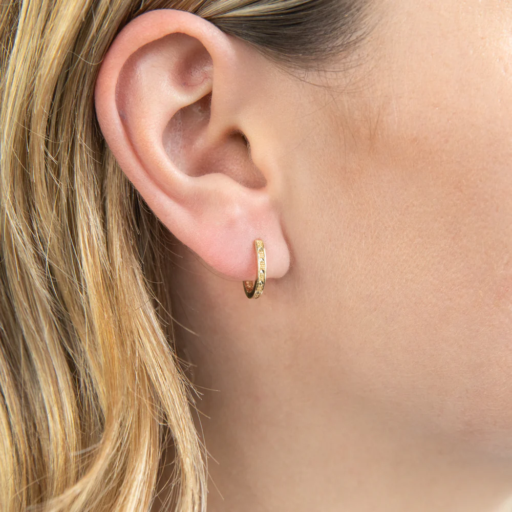 9ct Yellow Gold Textured Diamond Cut Huggies Earrings - Image 2