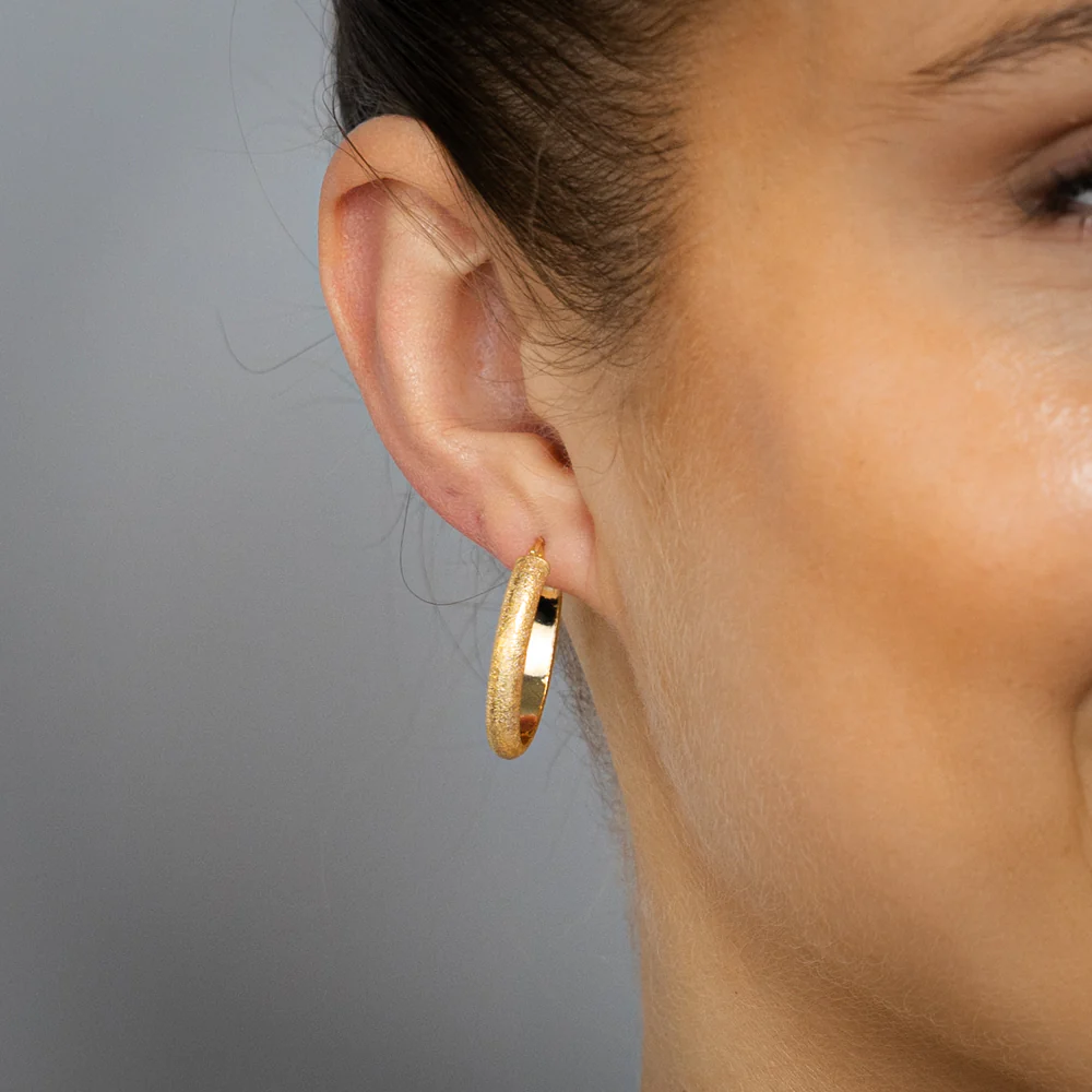 9ct Yellow Gold Textured Hoop Earrings - Image 2