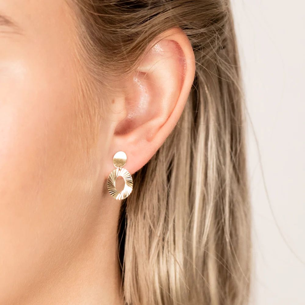 9ct Yellow Gold Textured Oval Drop Earrings - Image 2